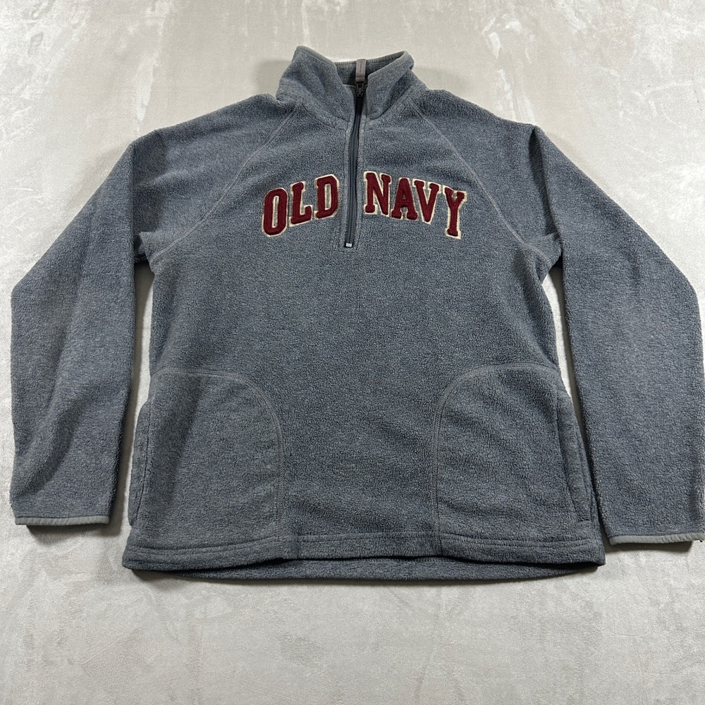 Old Navy Fleece Pullover Mens Large Gray Y2K Quarter Zip Applique Logo 1269